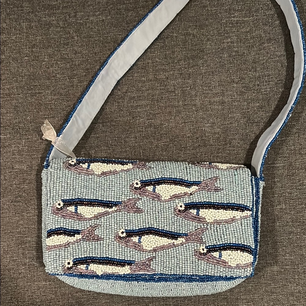 Beaded Sardine Fish Pattern Shoulder Bag